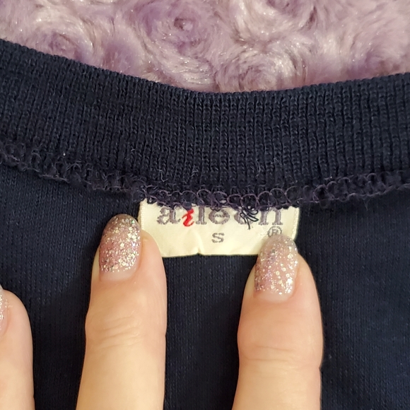 Aileen Navy blue with gold stitched stars long sleeve top square neckline S - Picture 3 of 6